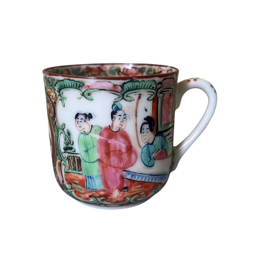 Famille Rose Medallion Chinese Porcelain Demitasse Cup Vintage Stamped Colorful - Picture 3 of 10
